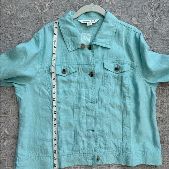 Coldwater Creek Journey lightweight Linen Clearwater Aqua Denim Jacket New Large - Picture 8 of 11